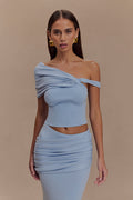 Irene Gathered Knit Top - Blue