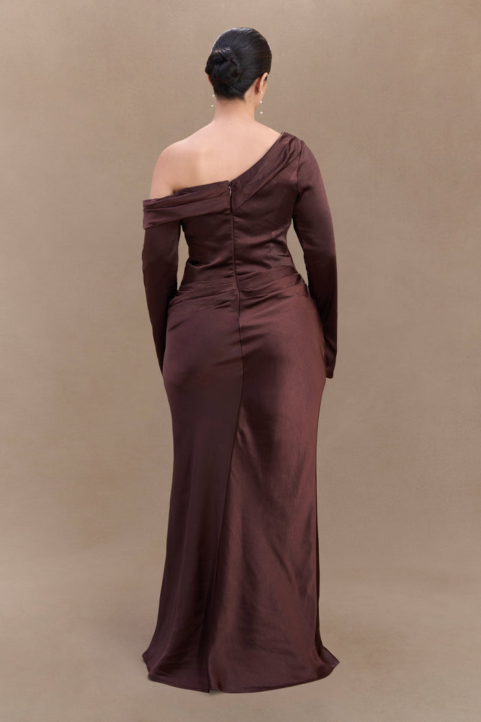 Iris Long Sleeve Satin Maxi Dress - Dark Chocolate