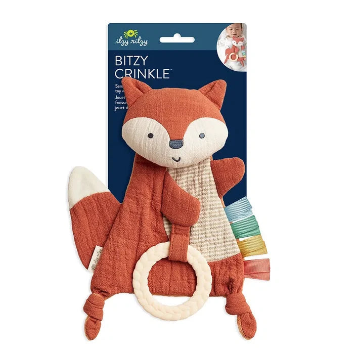 Itzy Ritzy - Bitzy Crinkle Sensory & Teether Toy - Fox-Lovey + Security Blankets-Posh Baby