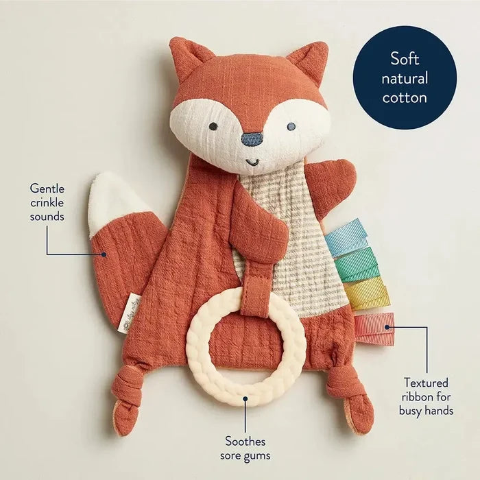 Itzy Ritzy - Bitzy Crinkle Sensory & Teether Toy - Fox-Lovey + Security Blankets-Posh Baby