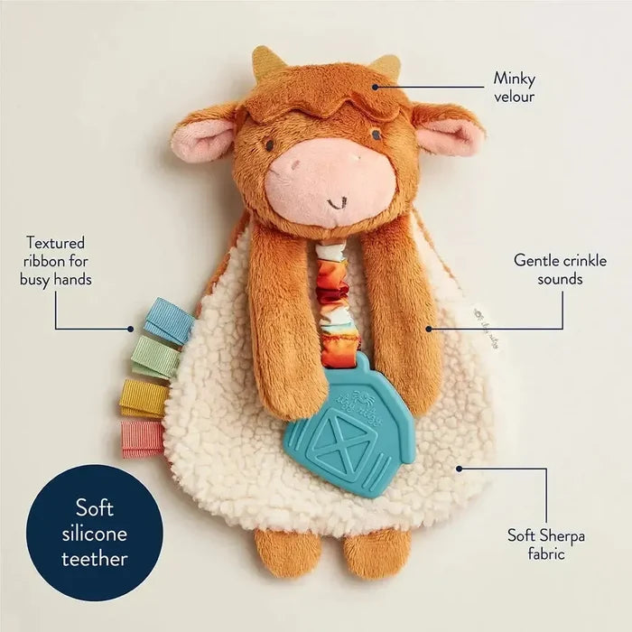 Itzy Ritzy - Lovey Plush & Teether Toy - Highland Cow-Lovey + Security Blankets-Posh Baby