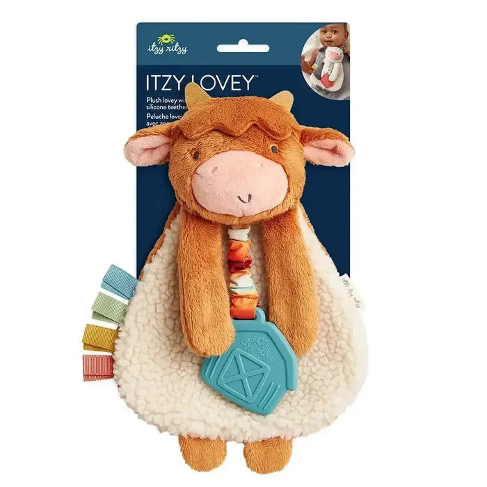 Itzy Ritzy - Lovey Plush & Teether Toy - Highland Cow-Lovey + Security Blankets-Posh Baby