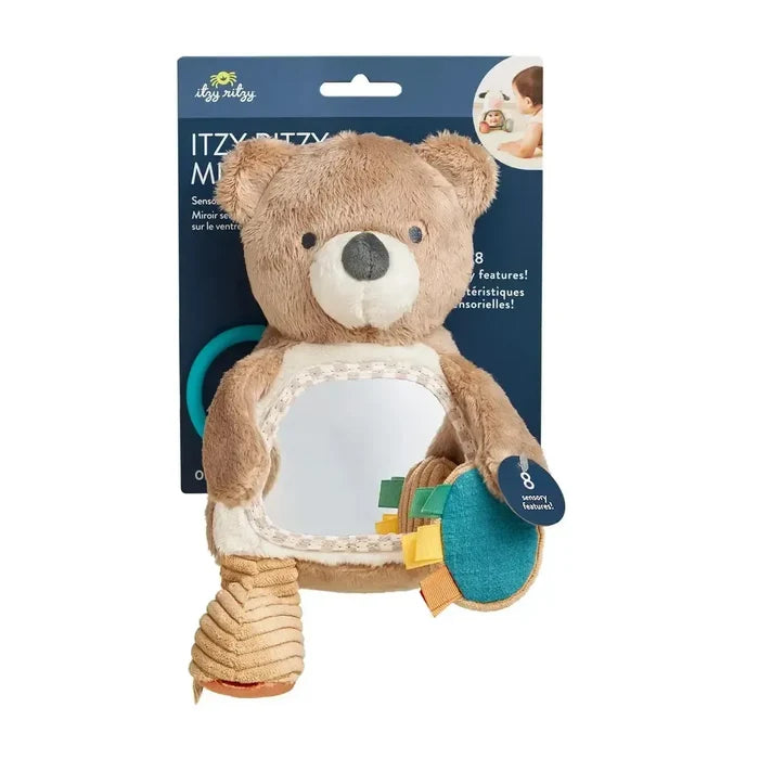 Itzy Ritzy - Sensory Tummy Time Mirror - Theo Bear-Attachable Toys-Posh Baby