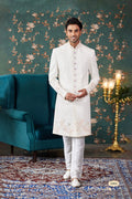 Ivory Art Silk Two Piece Sherwani Set
