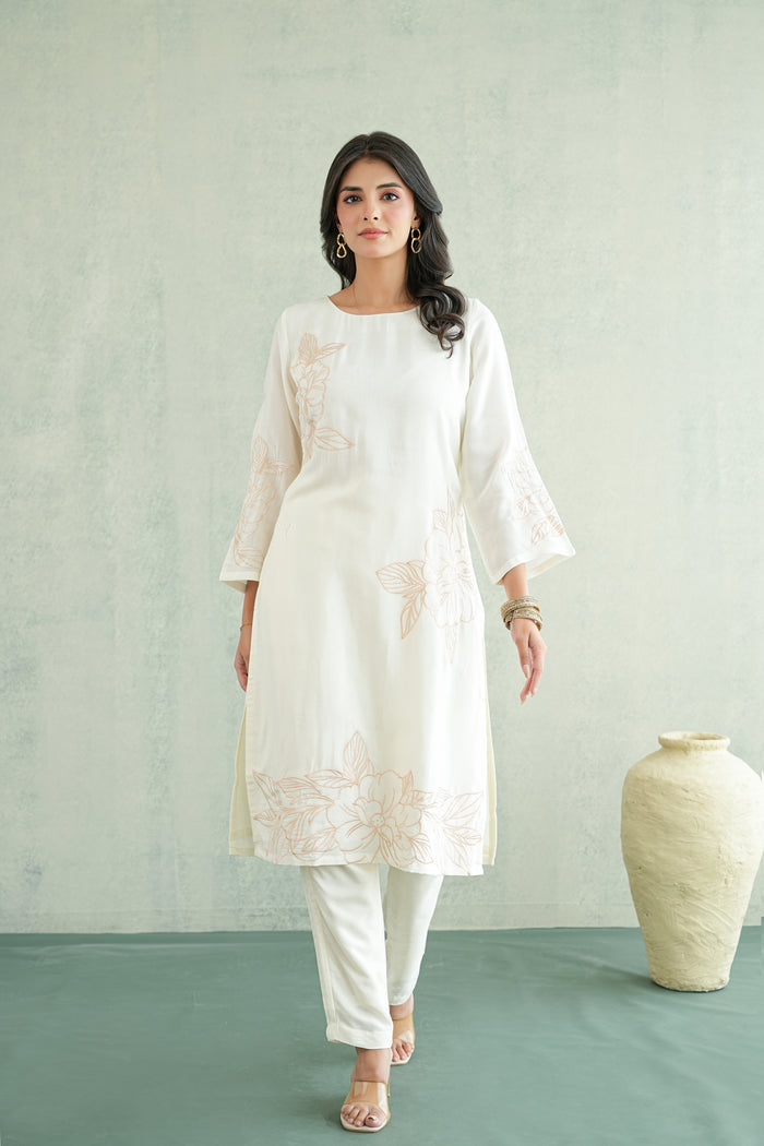 Ivory Bloom Outline Kurti