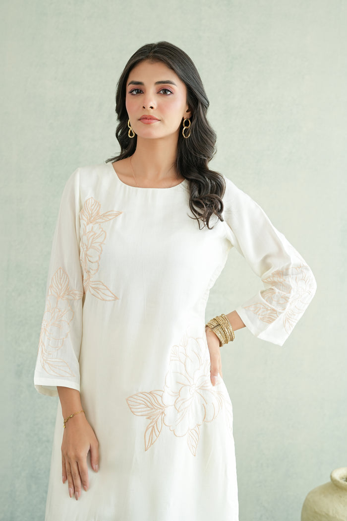 Ivory Bloom Outline Kurti
