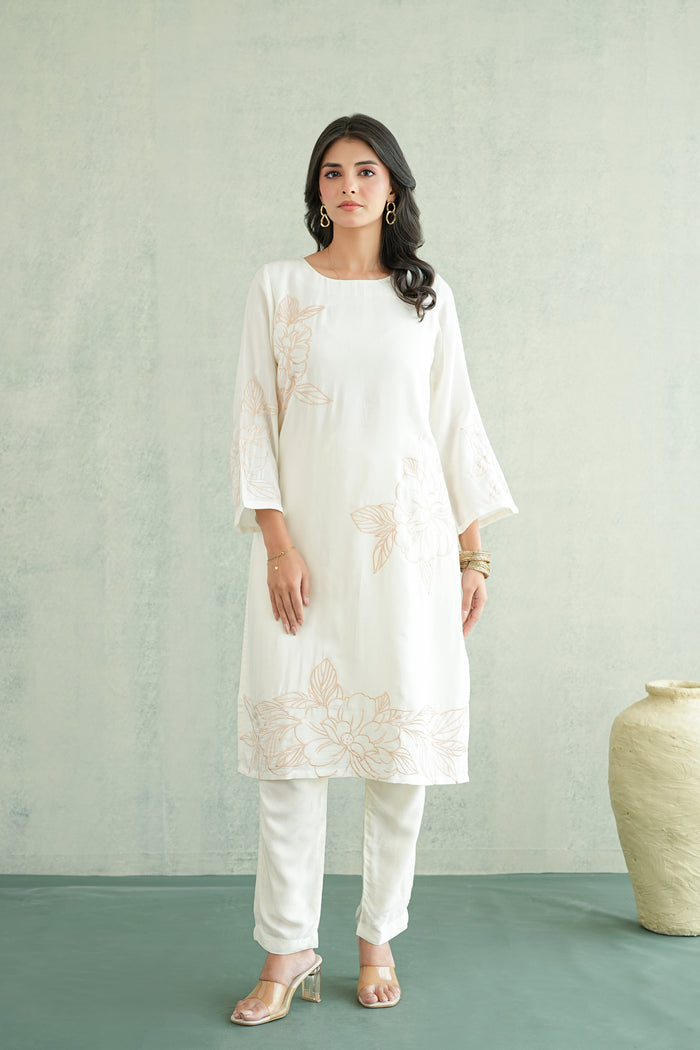 Ivory Bloom Outline Kurti