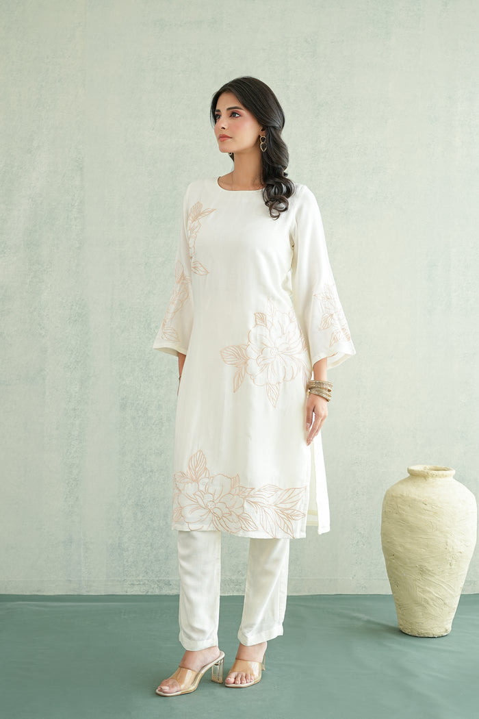 Ivory Bloom Outline Kurti