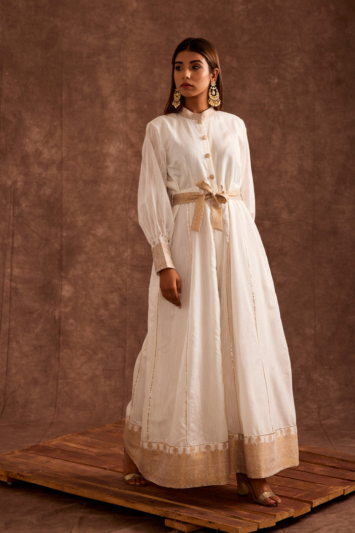 Ivory Chanderi Suit And Palazzo Set With Real Zari Weaving