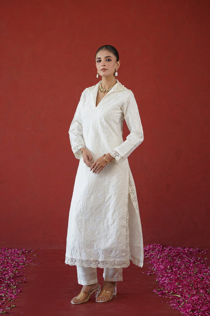Ivory Chikankari Collar Kurti