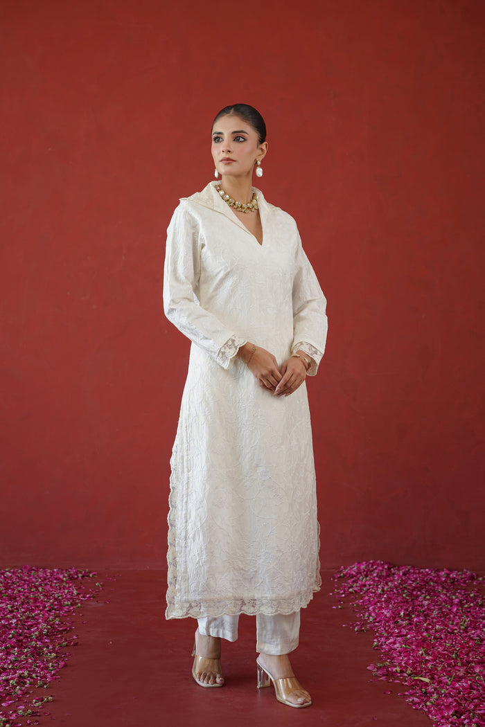 Ivory Chikankari Collar Kurti