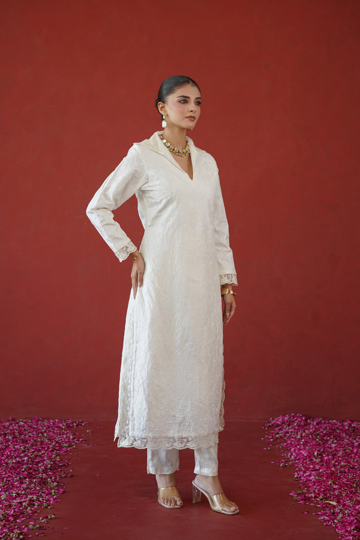 Ivory Chikankari Collar Kurti