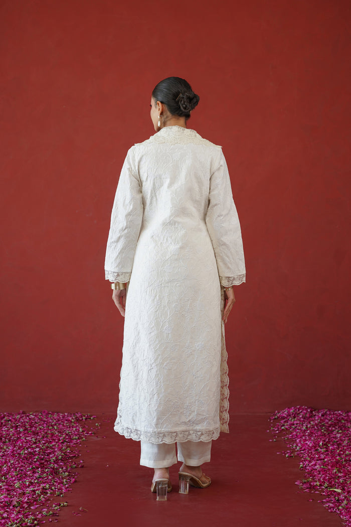 Ivory Chikankari Collar Kurti