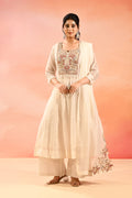 Ivory Cotton With Floral Embroidered Anarkali Set