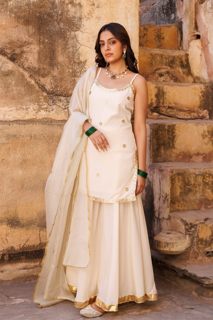 Ivory Crepe Kurta Set