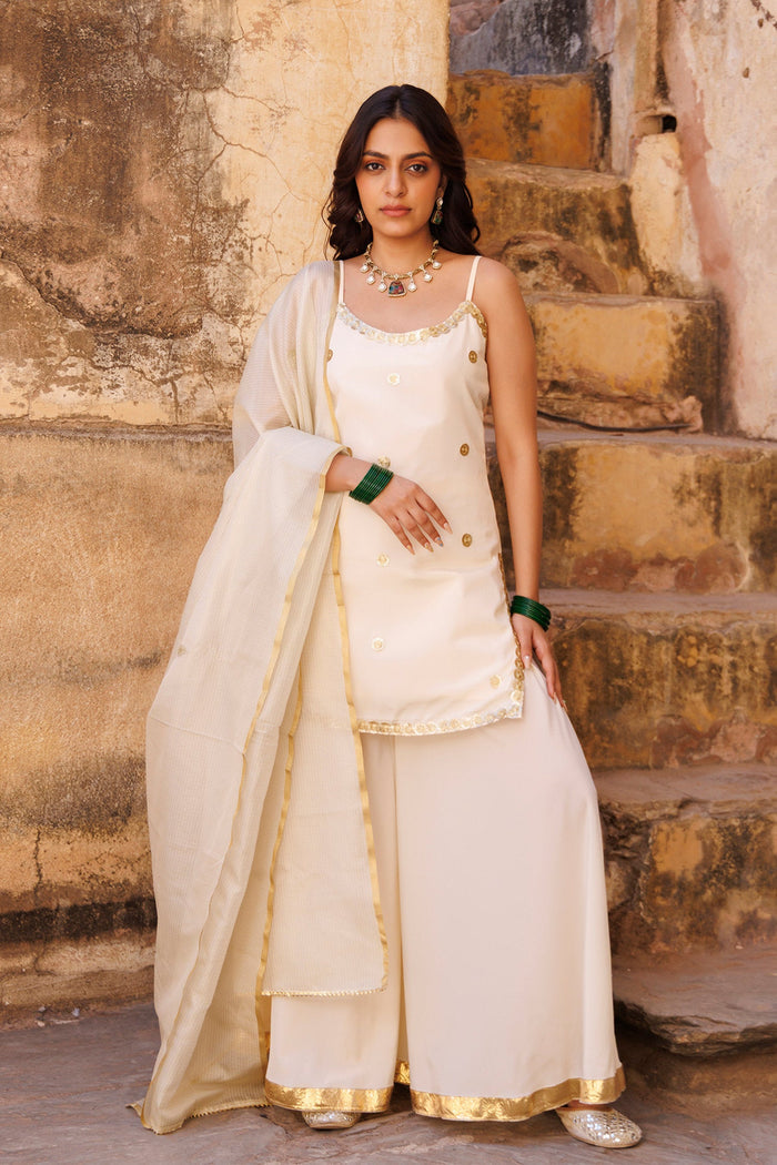 Ivory Crepe Kurta Set