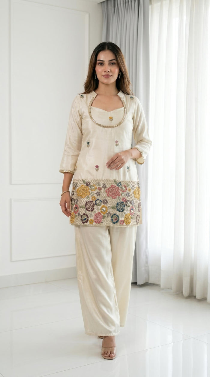 Ivory Floral Embroidered Salwar Set