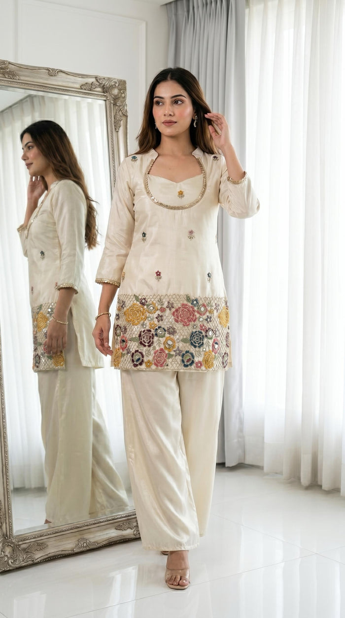 Ivory Floral Embroidered Salwar Set
