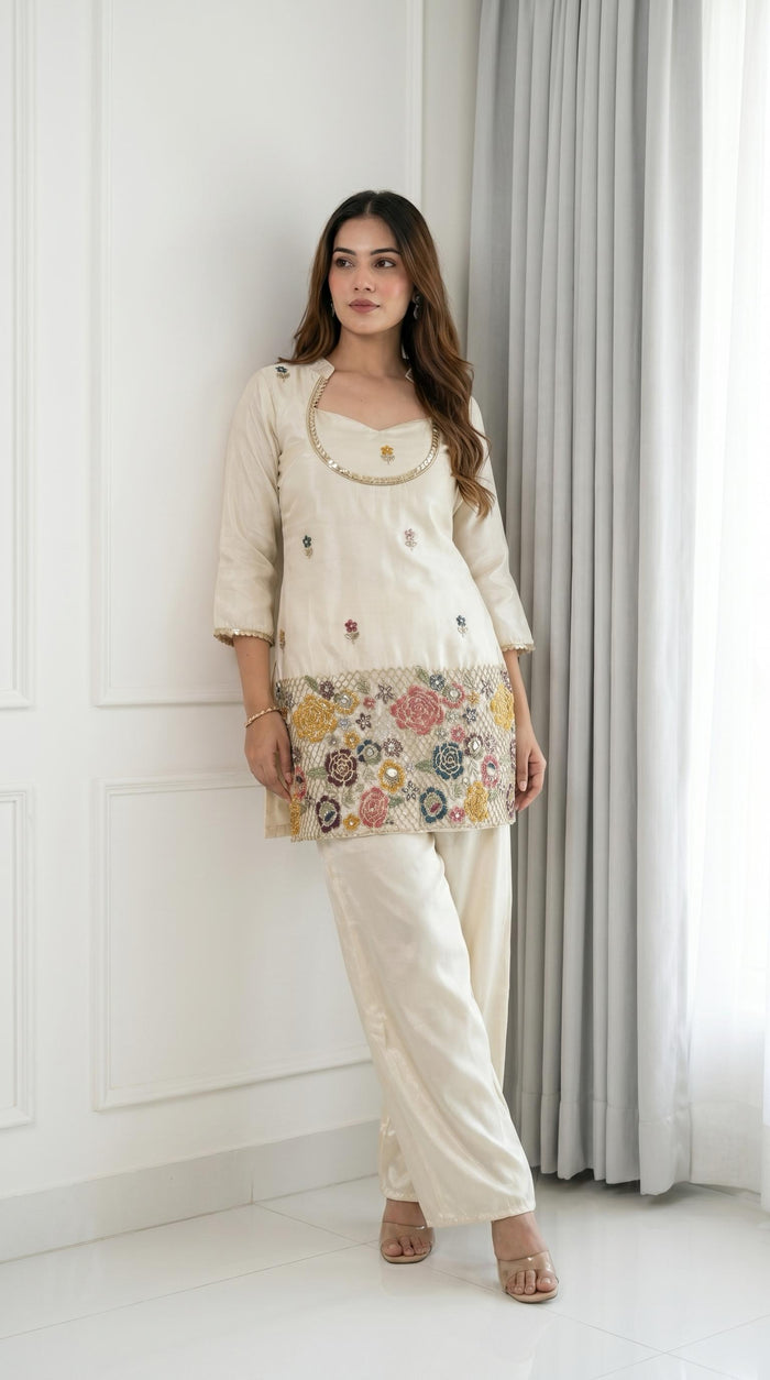 Ivory Floral Embroidered Salwar Set