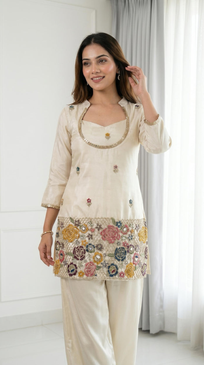 Ivory Floral Embroidered Salwar Set