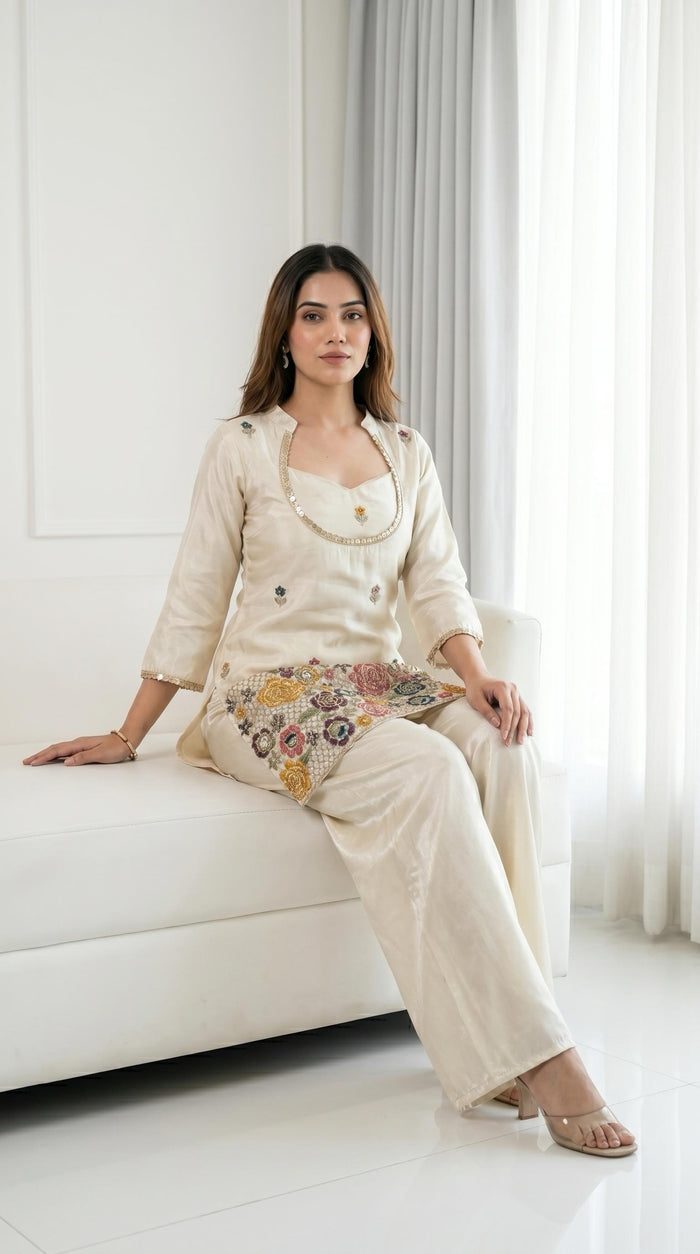 Ivory Floral Embroidered Salwar Set