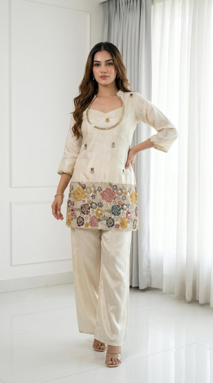 Ivory Floral Embroidered Salwar Set