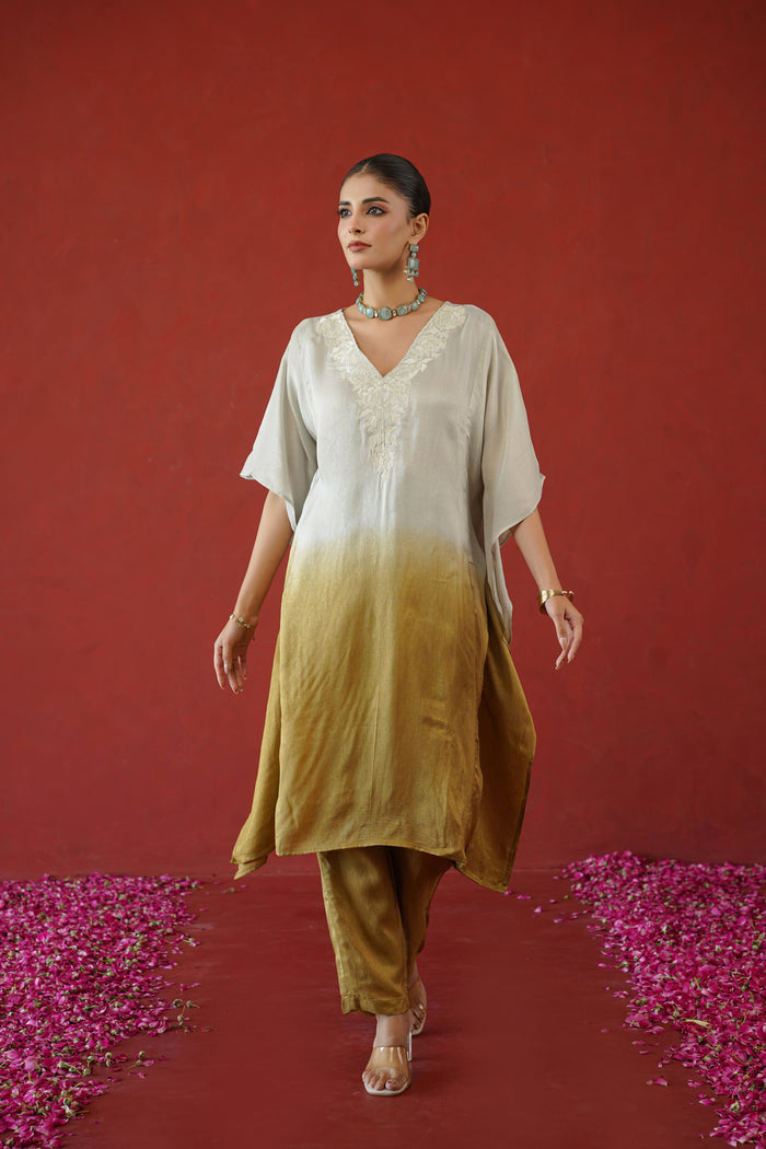 Ivory Gold Ombre Kaftan Kurti