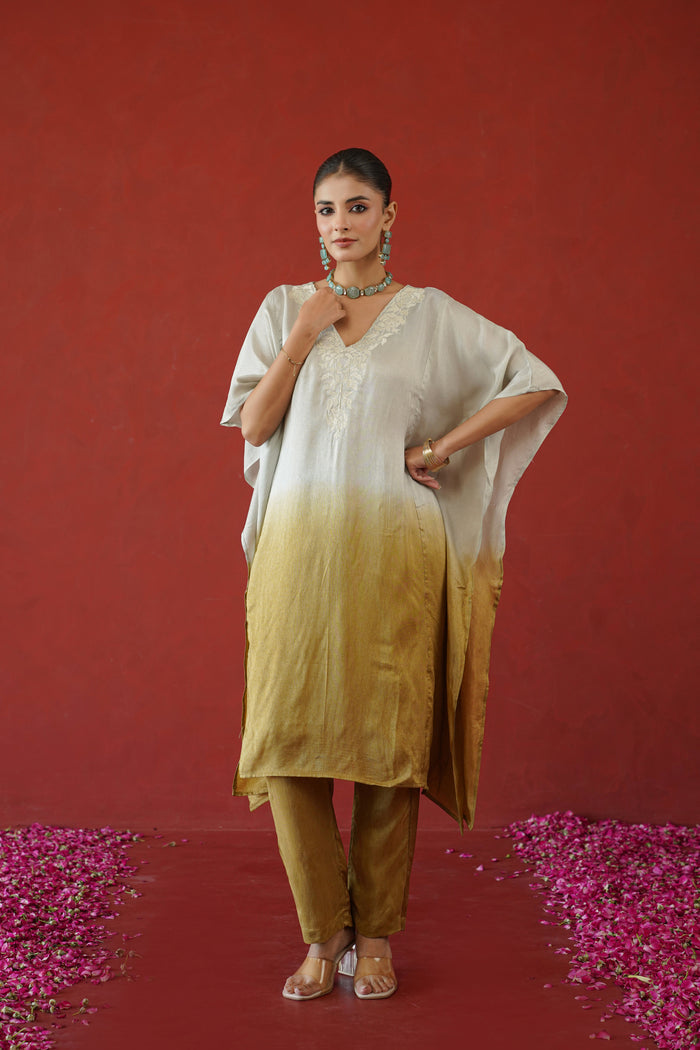 Ivory Gold Ombre Kaftan Kurti