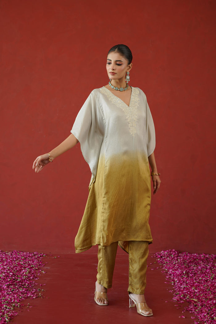 Ivory Gold Ombre Kaftan Kurti