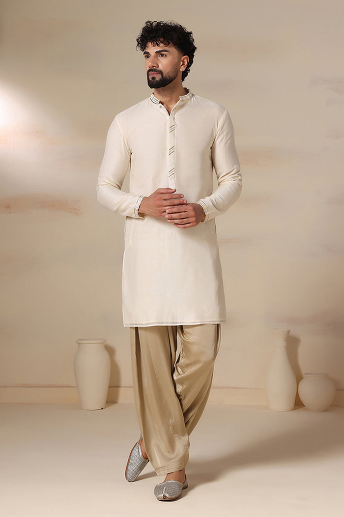 Ivory Gold Trim Silk Kurta