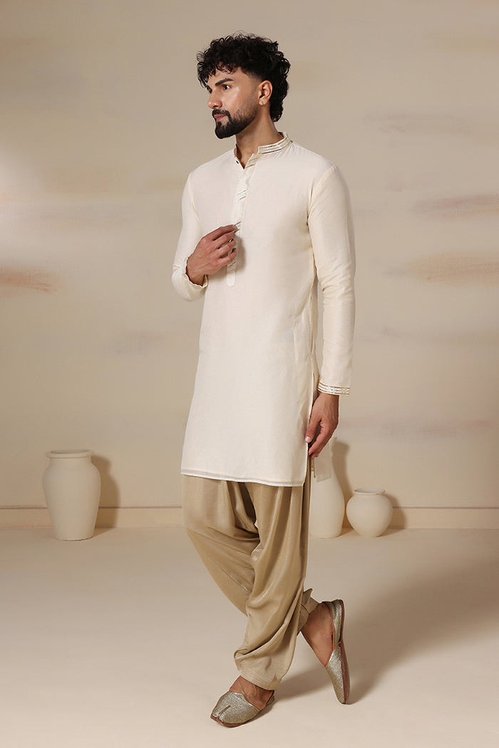 Ivory Gold Trim Silk Kurta