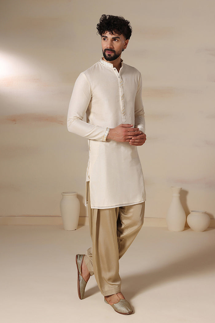 Ivory Gold Trim Silk Kurta