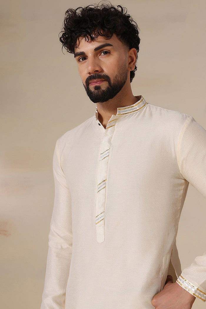 Ivory Gold Trim Silk Kurta