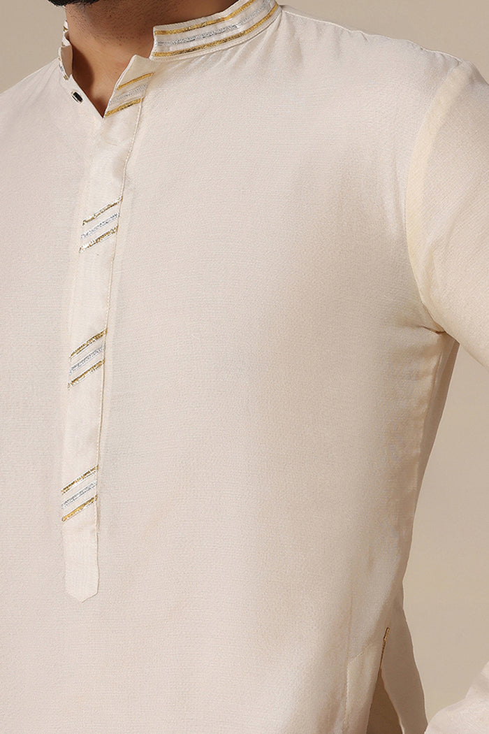 Ivory Gold Trim Silk Kurta