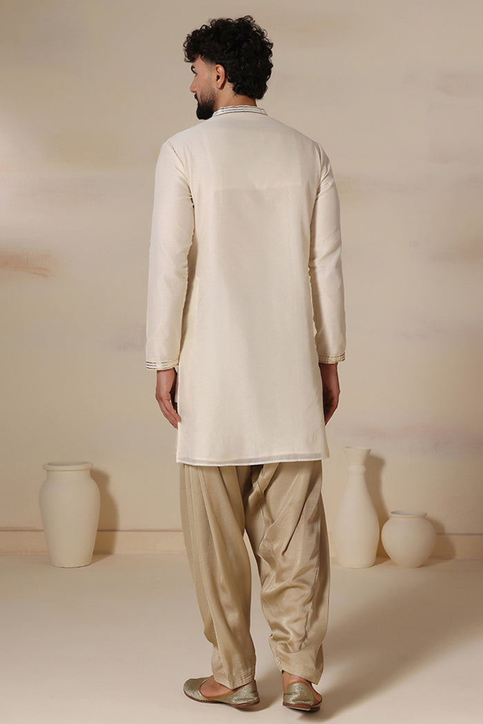 Ivory Gold Trim Silk Kurta