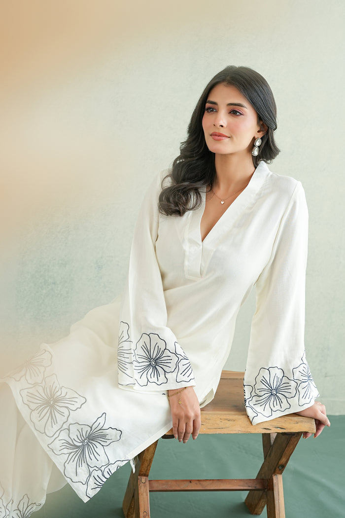 Ivory Navy Floral Kurti