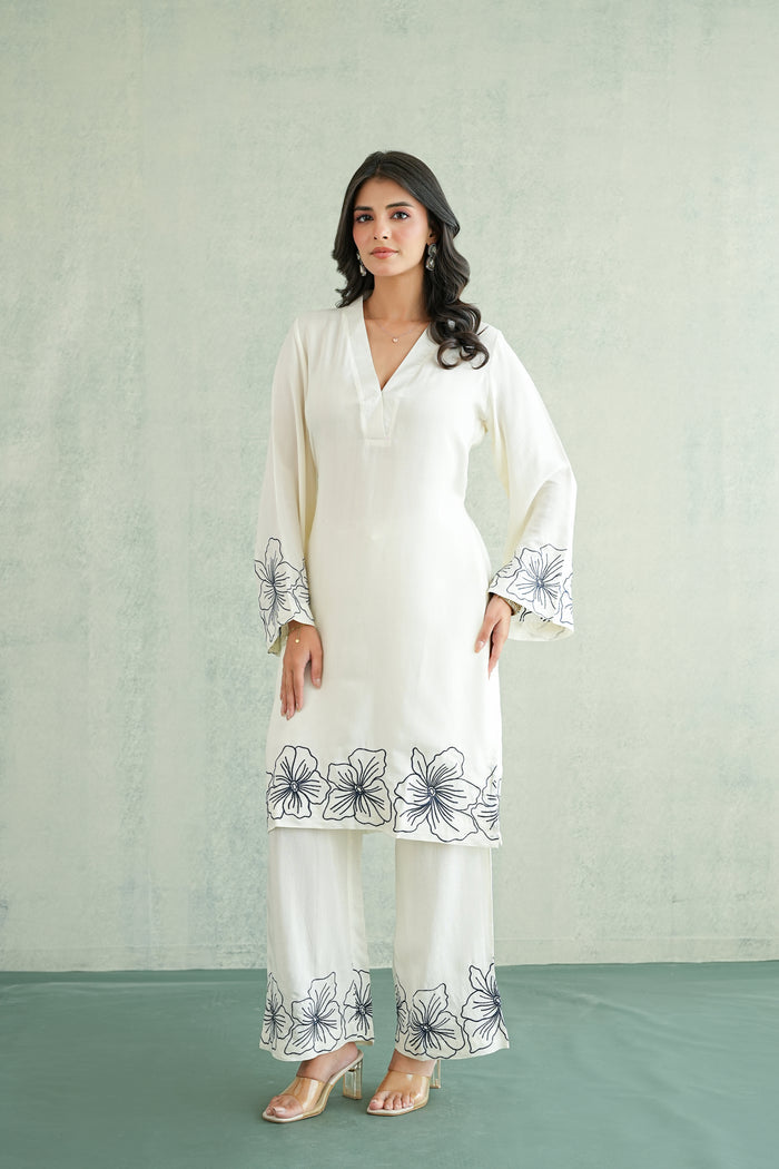 Ivory Navy Floral Kurti