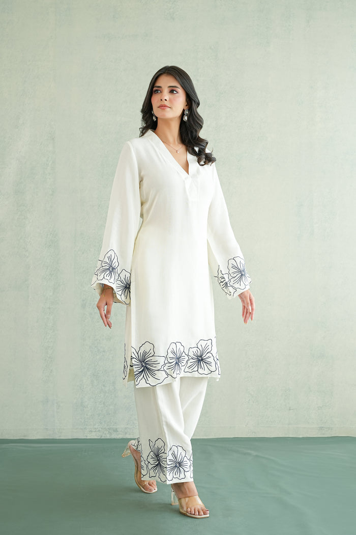 Ivory Navy Floral Kurti