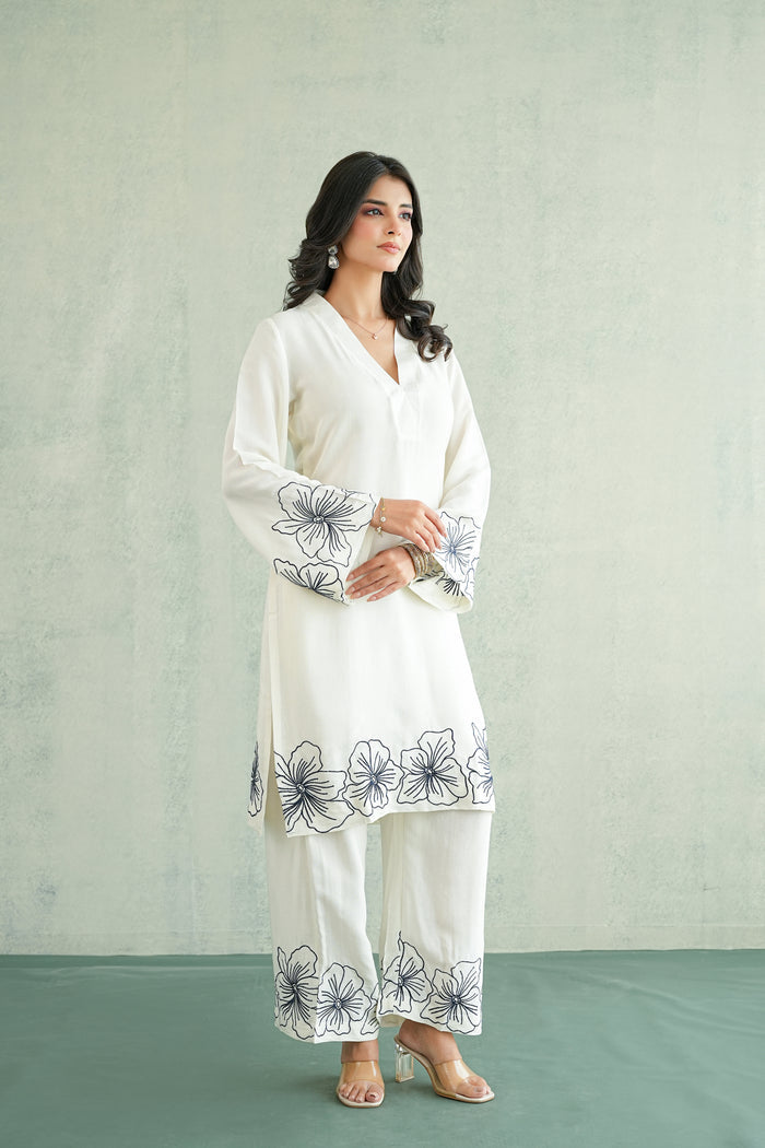 Ivory Navy Floral Kurti