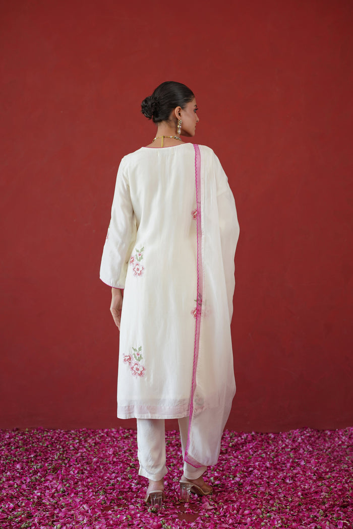 Ivory Pink Cross Stitch Kurti