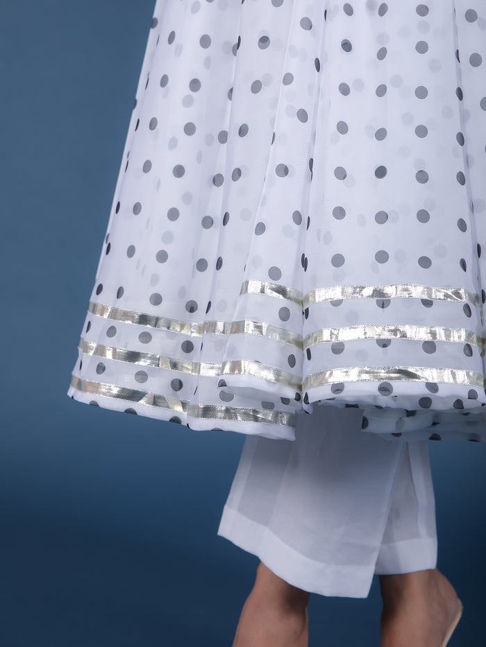 Ivory Polka Dot Sheer Anarkali Set