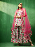 Ivory Rose Printed Blended Fabric Sharara Set With Pink Dupatta