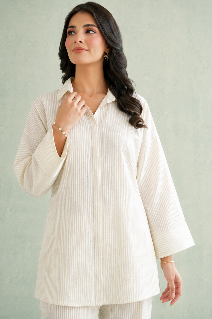 Ivory Stripe Collar Co-Ord Set