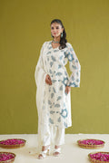 Ivory Teal Vine Embroidered Kurti