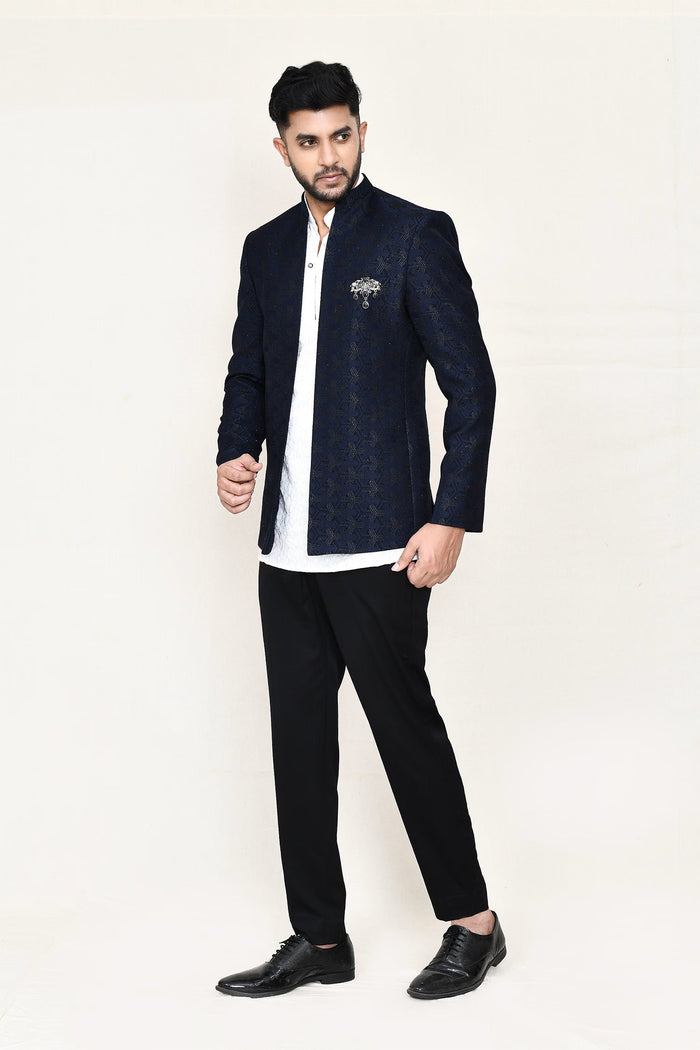 Jacquard Suit Set With Chikankari Work