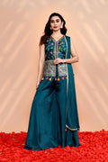 Jade Green Crepe Silk Floral Sharara Set