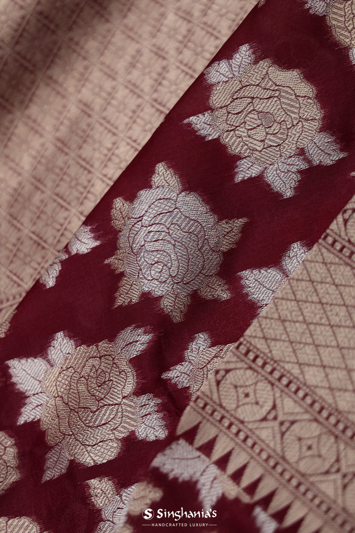 Jam Purple Floral Banarasi Silk Saree