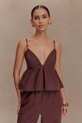 Janayia Cotton Beaded Top - Dark Espresso