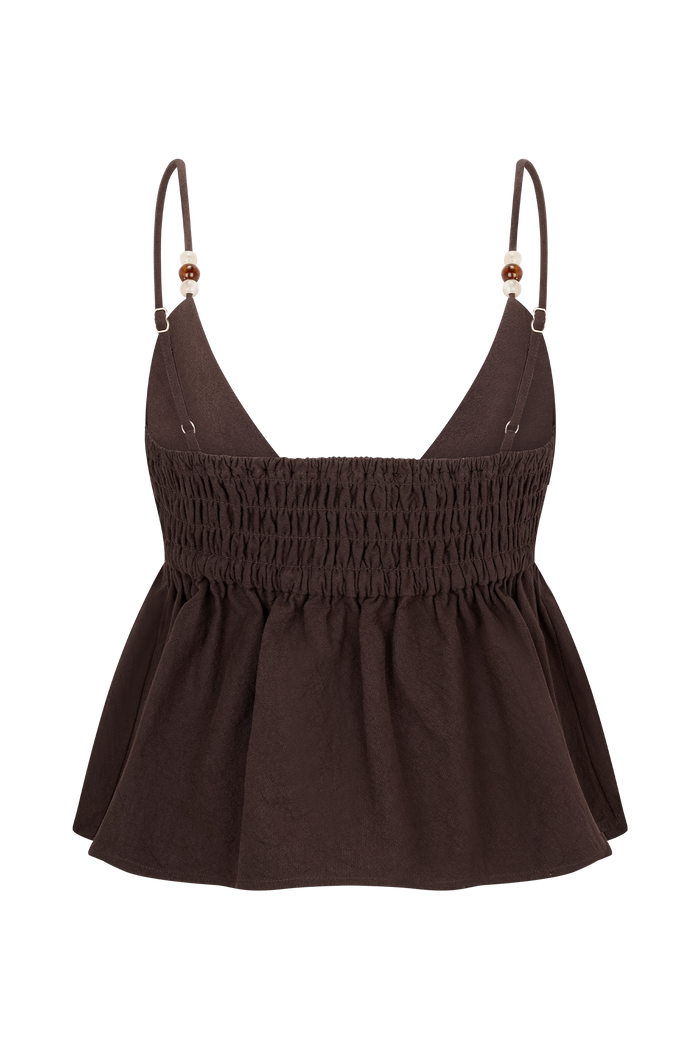 Janayia Cotton Beaded Top - Dark Espresso
