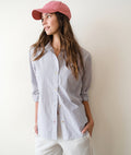 Jane Relaxed Shirt in Cali Poplin - Purple Stripe